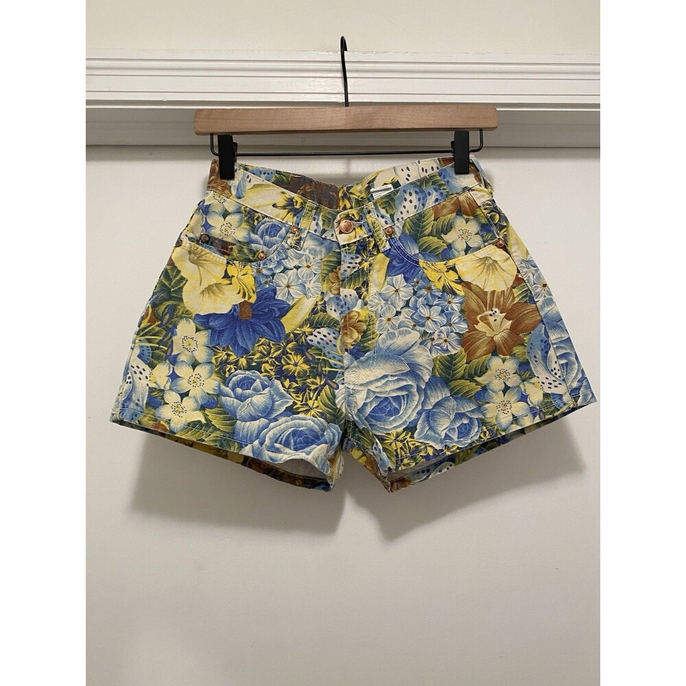 RARE vtg KENZO Jeans Shorts Size 38 Floral High-Waist cotton tropical vacation